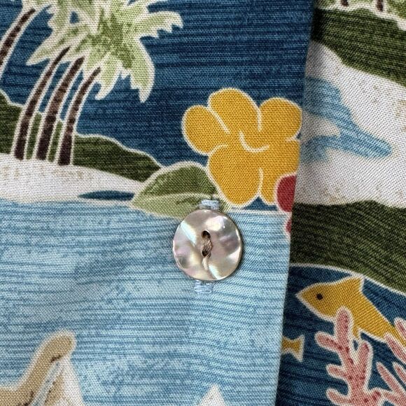 Tori Richard Disney Honolulu Hawaii Aulani Resort Blue Shirt Buttons Large EUC - Picture 9 of 14